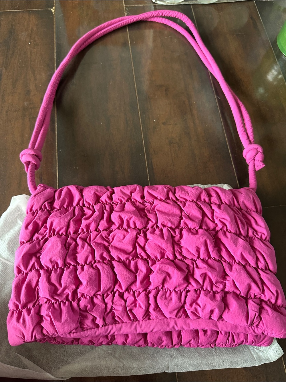 Ruffled Shoulder Bag in Vibrant Pink